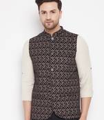 Black plain poly ryon nehru jacket