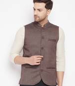 Brown plain poly ryon nehru jacket