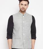 Green plain linen nehru jacket