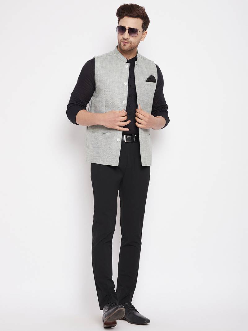 Green plain linen nehru jacket