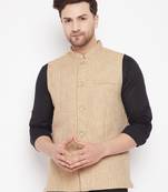 Beige plain linen nehru jacket