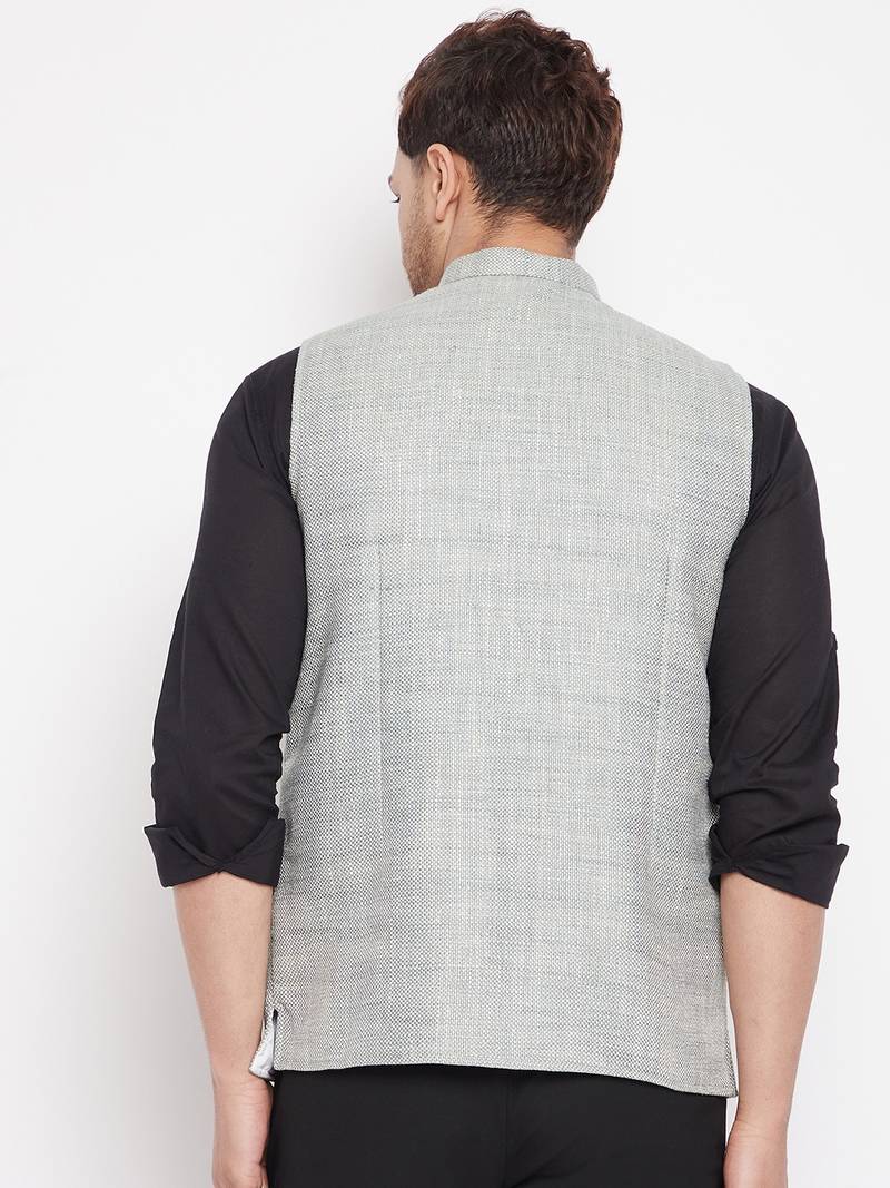 Green plain linen nehru jacket