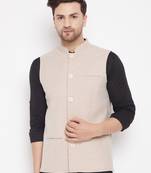 Fawn plain poly ryon nehru jacket