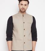 Beige plain poly ryon nehru jacket