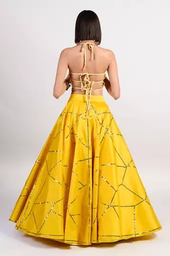 ochre yellow mosaic lehenga