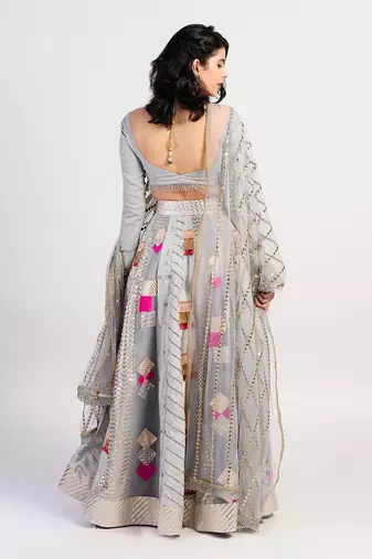 The Multi Panel grey Lehenga