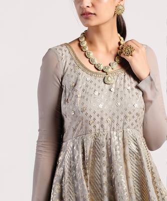 dark Grey chanderi Anarkali 6