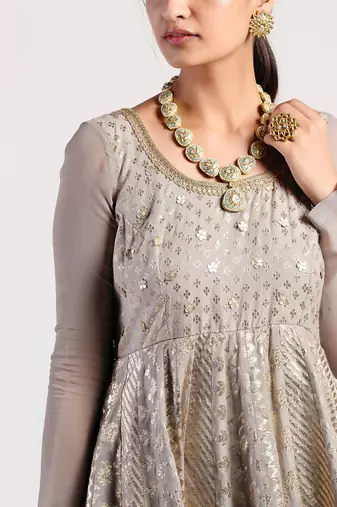dark Grey chanderi Anarkali