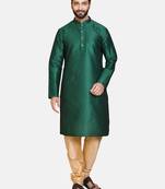 Green plain cotton silk kurta-pajama