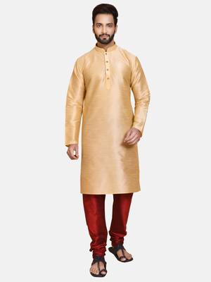 Gold plain cotton silk kurta-pajama 1