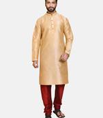 Gold plain cotton silk kurta-pajama