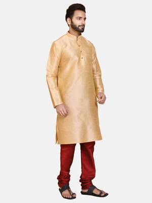 Gold plain cotton silk kurta-pajama 2