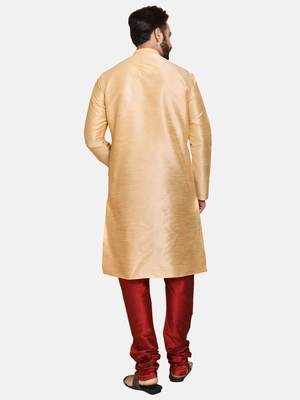Gold plain cotton silk kurta-pajama 3