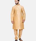 Gold plain cotton silk kurta-pajama
