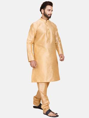 Gold plain cotton silk kurta-pajama 2