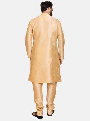 Gold plain cotton silk kurta-pajama 3