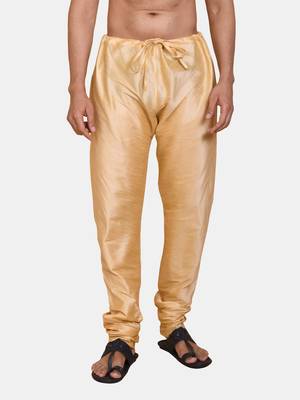 Gold plain cotton silk kurta-pajama 4
