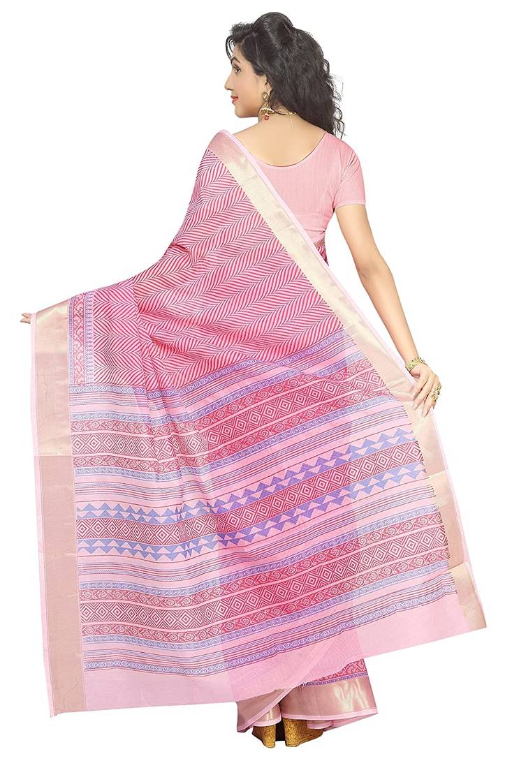 CLASSICATE from the house of The Chennai Silks Pink Printed Gadwal Pure Cotton Saree With Running Blouse