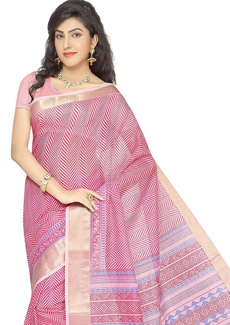 CLASSICATE from the house of The Chennai Silks Pink Printed Gadwal Pure Cotton Saree With Running Blouse