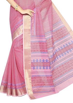 CLASSICATE from the house of The Chennai Silks Pink Printed Gadwal Pure Cotton Saree With Running Blouse 4
