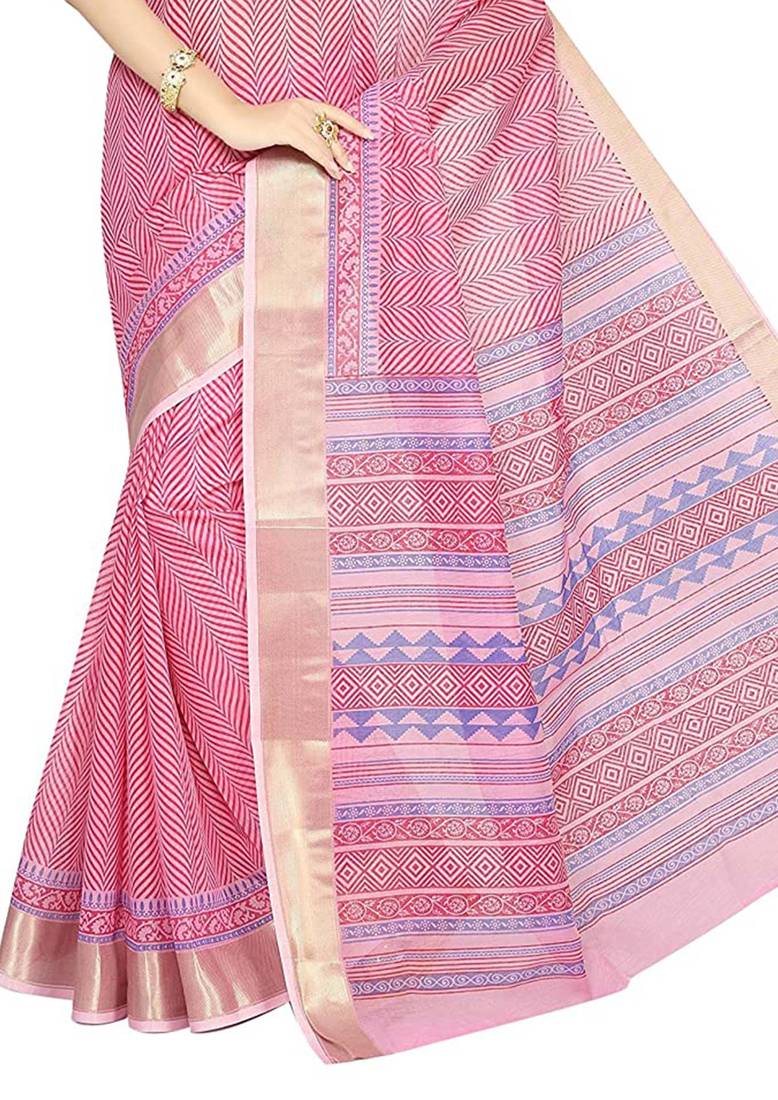 CLASSICATE from the house of The Chennai Silks Pink Printed Gadwal Pure Cotton Saree With Running Blouse