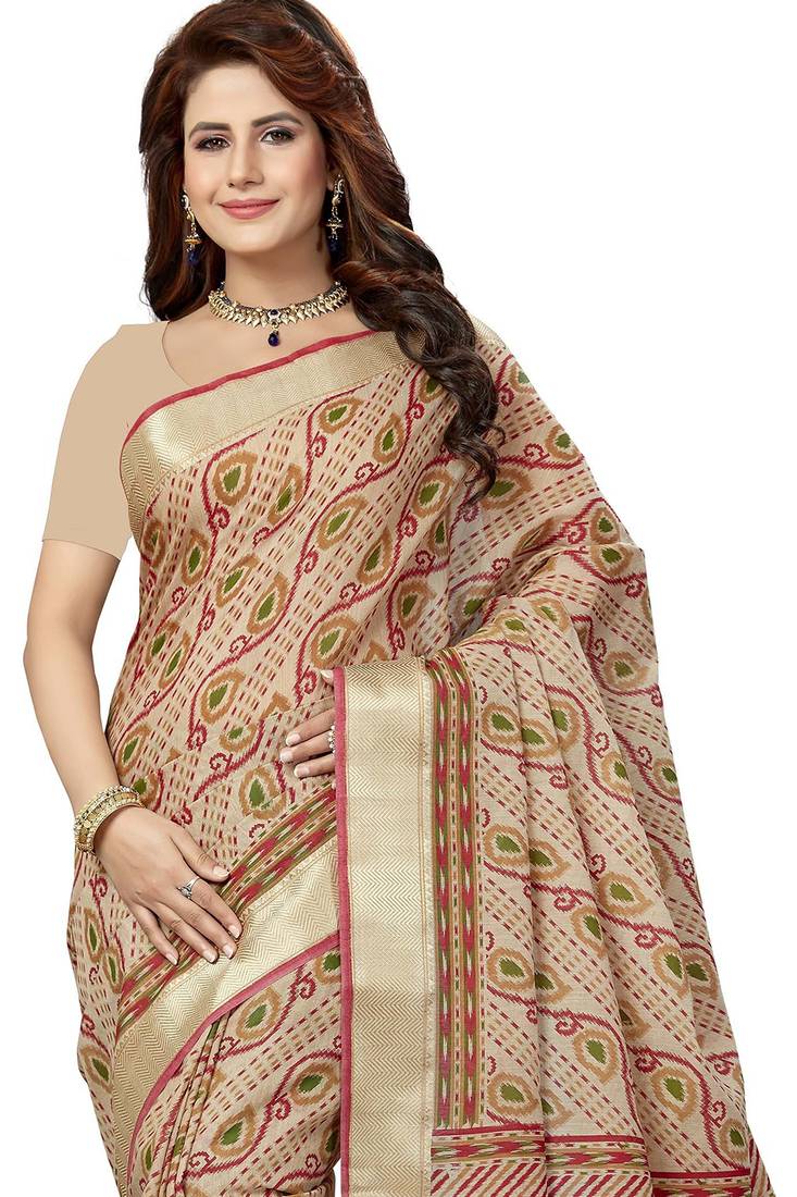 CLASSICATE from the house of The Chennai Silks Beige Printed Gadwal Pure cotton Saree With Running Blouse