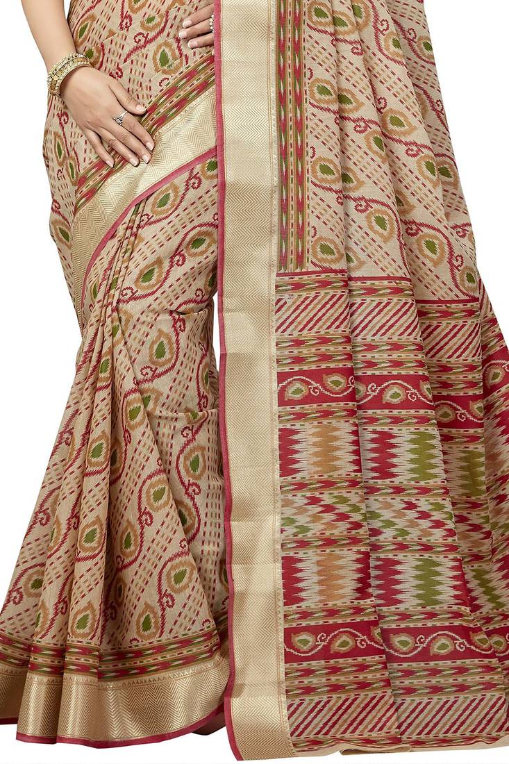 CLASSICATE from the house of The Chennai Silks Beige Printed Gadwal Pure cotton Saree With Running Blouse