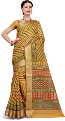 CLASSICATE from the house of The Chennai Silks Yellow Printed Gadwal Pure cotton Saree With Running Blouse 1