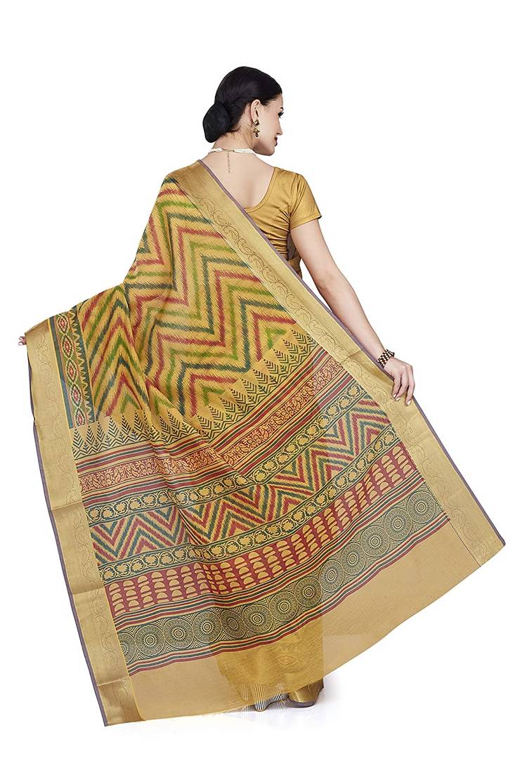 CLASSICATE from the house of The Chennai Silks Yellow Printed Gadwal Pure cotton Saree With Running Blouse