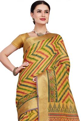 CLASSICATE from the house of The Chennai Silks Yellow Printed Gadwal Pure cotton Saree With Running Blouse 3