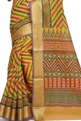 CLASSICATE from the house of The Chennai Silks Yellow Printed Gadwal Pure cotton Saree With Running Blouse 4
