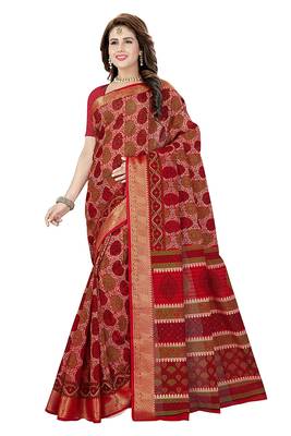 CLASSICATE from the house of The Chennai Silks Red Printed Gadwal Pure cotton Saree With Running Blouse 1