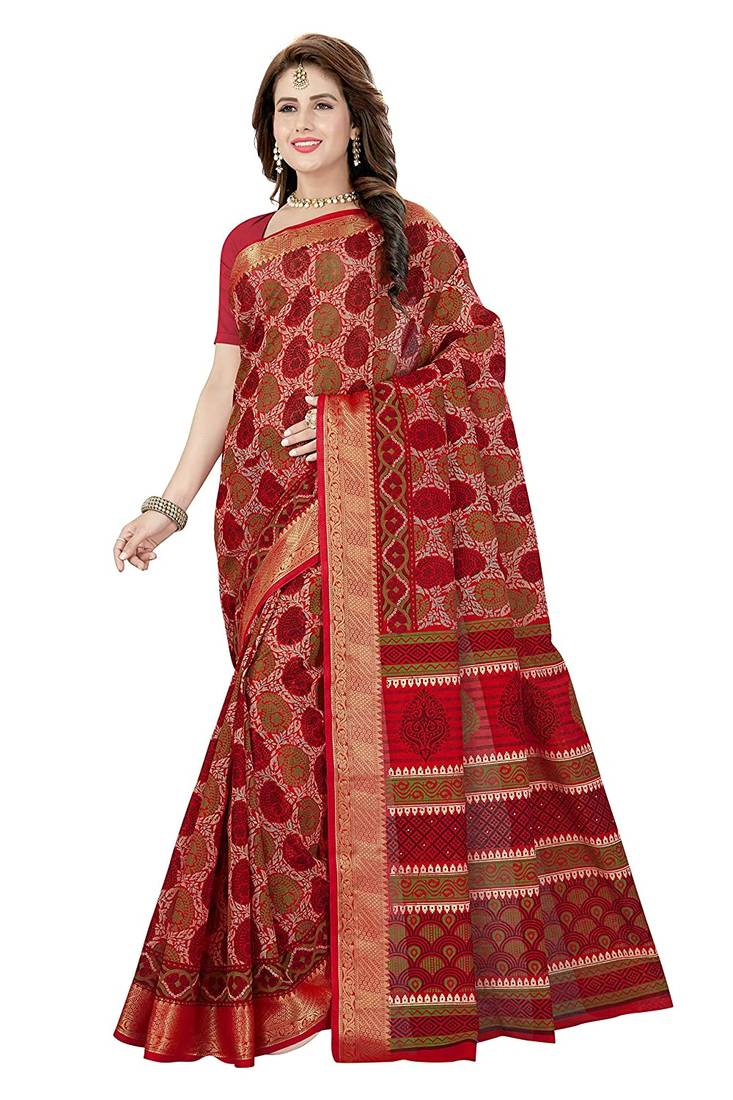CLASSICATE from the house of The Chennai Silks Red Printed Gadwal Pure cotton Saree With Running Blouse
