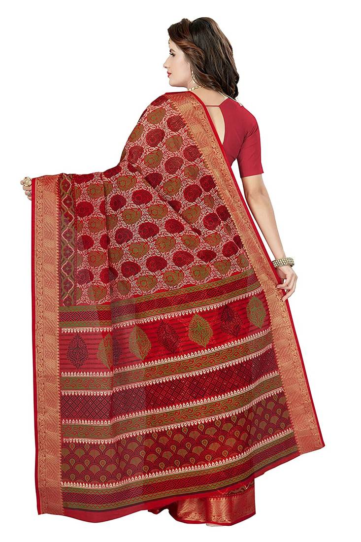 CLASSICATE from the house of The Chennai Silks Red Printed Gadwal Pure cotton Saree With Running Blouse