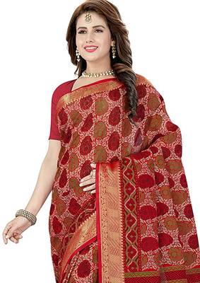 CLASSICATE from the house of The Chennai Silks Red Printed Gadwal Pure cotton Saree With Running Blouse 3