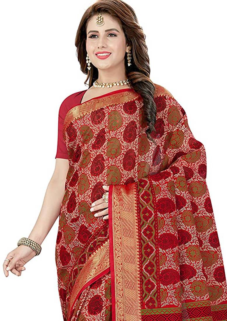 CLASSICATE from the house of The Chennai Silks Red Printed Gadwal Pure cotton Saree With Running Blouse