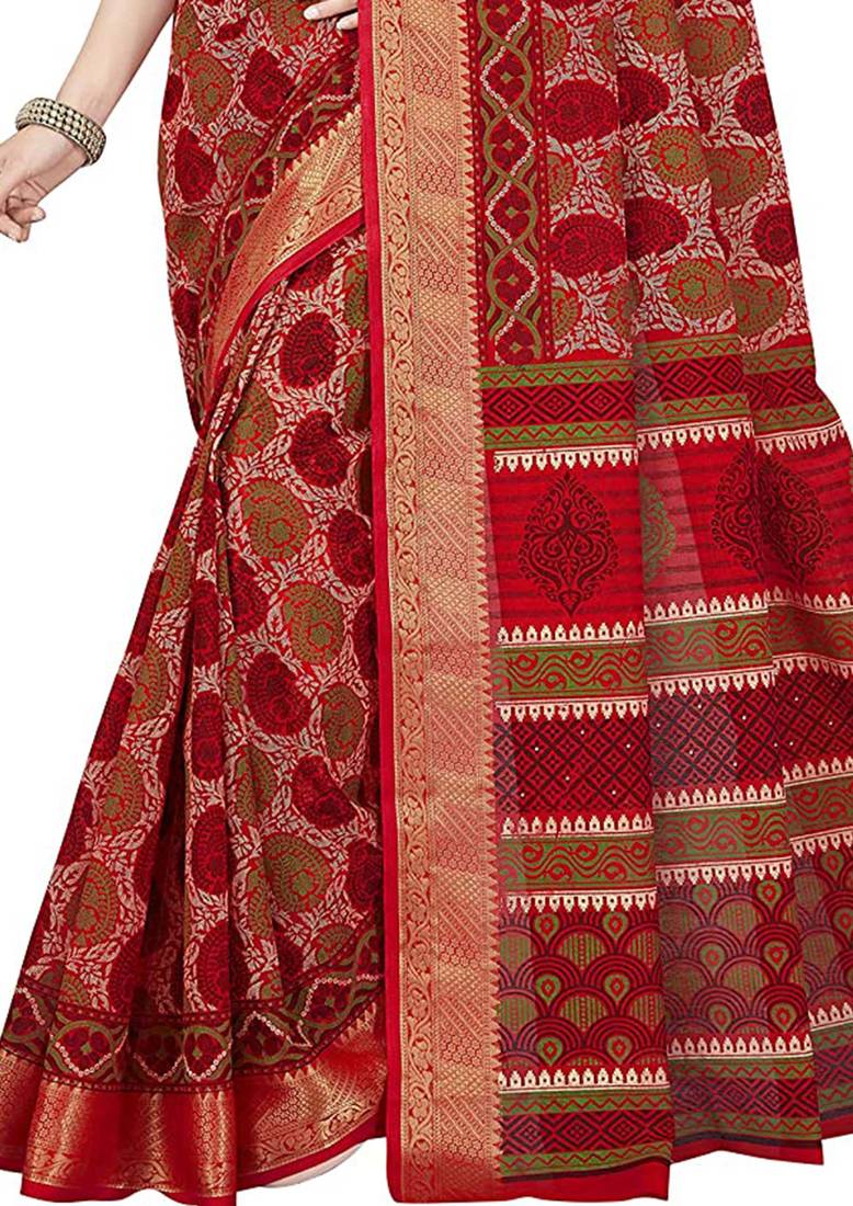 CLASSICATE from the house of The Chennai Silks Red Printed Gadwal Pure cotton Saree With Running Blouse