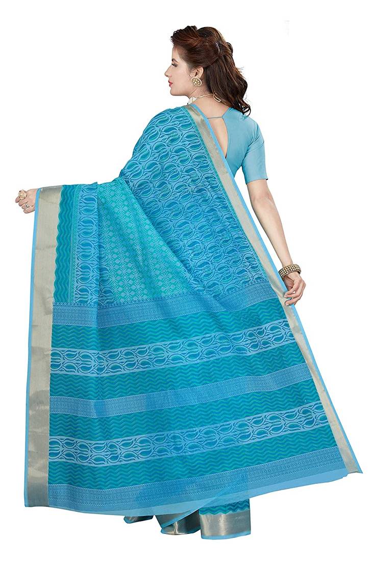 CLASSICATE from the house of The Chennai Silks Blue Printed Gadwal Pure cotton Saree With Running Blouse