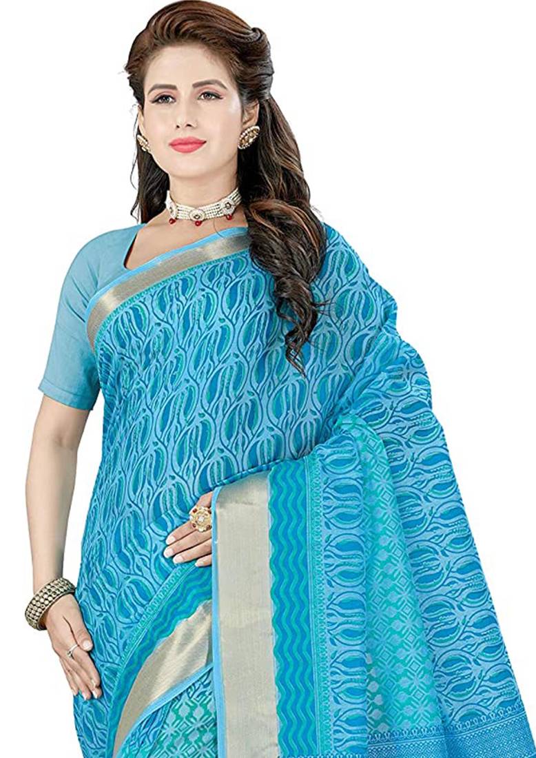 CLASSICATE from the house of The Chennai Silks Blue Printed Gadwal Pure cotton Saree With Running Blouse