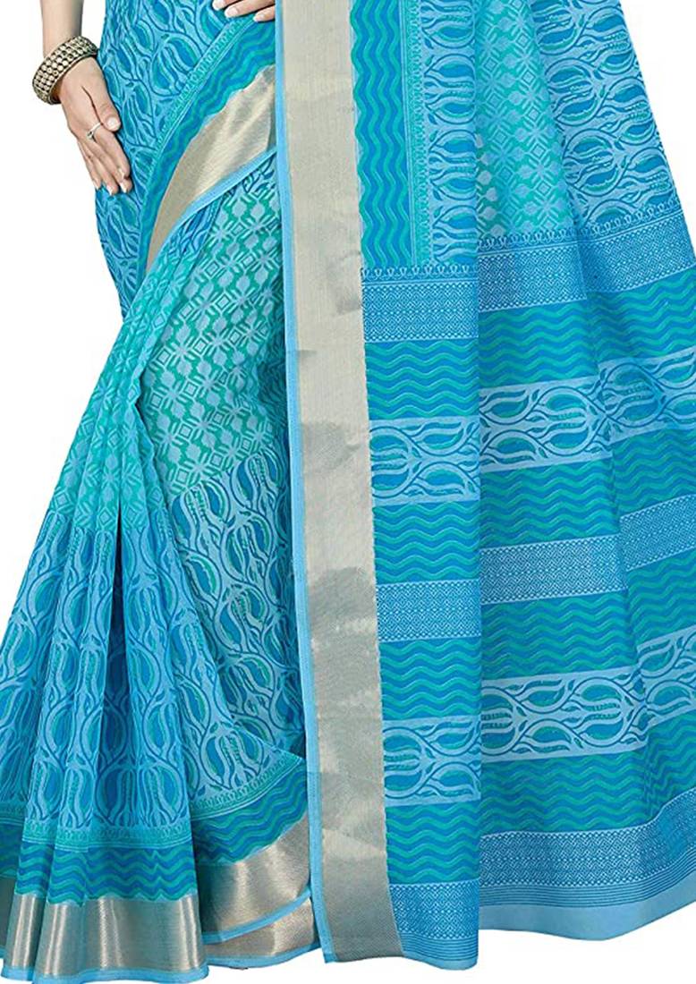 CLASSICATE from the house of The Chennai Silks Blue Printed Gadwal Pure cotton Saree With Running Blouse