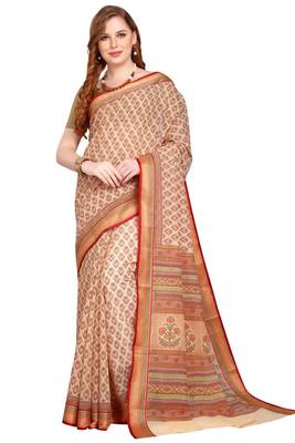 CLASSICATE from the house of The Chennai Silks Beige Printed Gadwal Pure Cotton Saree With Running Blouse 1