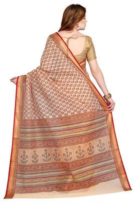 CLASSICATE from the house of The Chennai Silks Beige Printed Gadwal Pure Cotton Saree With Running Blouse 2