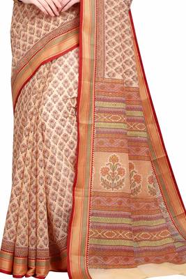 CLASSICATE from the house of The Chennai Silks Beige Printed Gadwal Pure Cotton Saree With Running Blouse 3