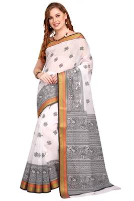 CLASSICATE from the house of The Chennai Silks White Printed Gadwal Pure Cotton Saree With Running Blouse 1