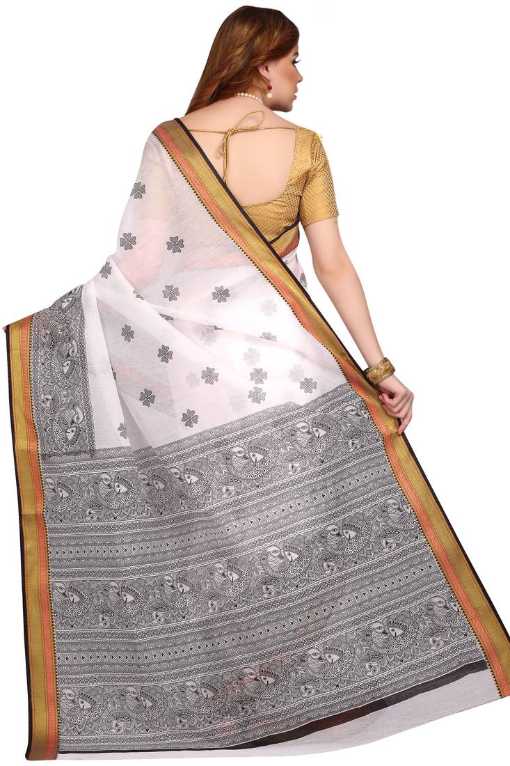 CLASSICATE from the house of The Chennai Silks White Printed Gadwal Pure Cotton Saree With Running Blouse