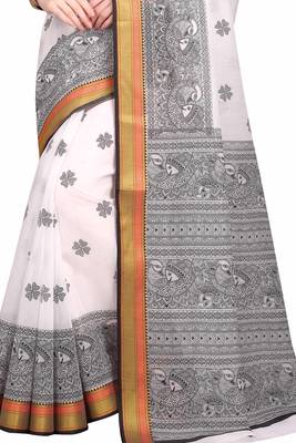 CLASSICATE from the house of The Chennai Silks White Printed Gadwal Pure Cotton Saree With Running Blouse 3