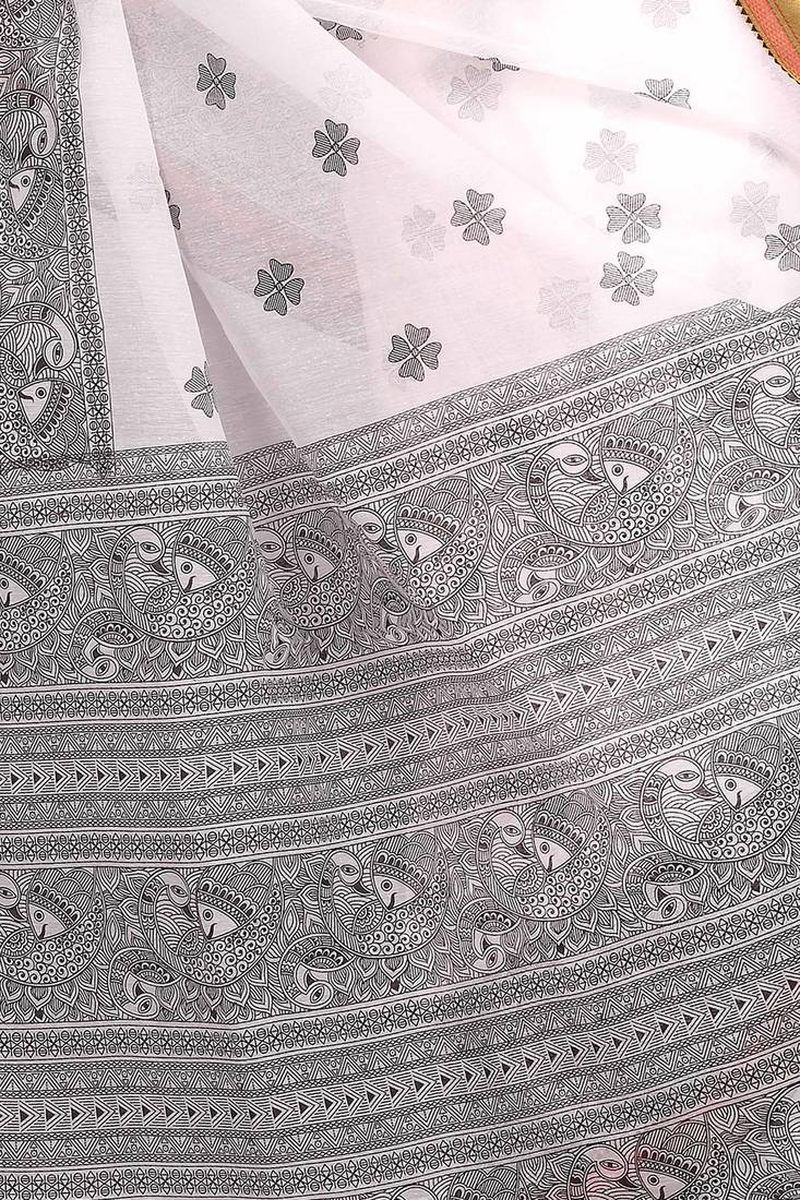 CLASSICATE from the house of The Chennai Silks White Printed Gadwal Pure Cotton Saree With Running Blouse