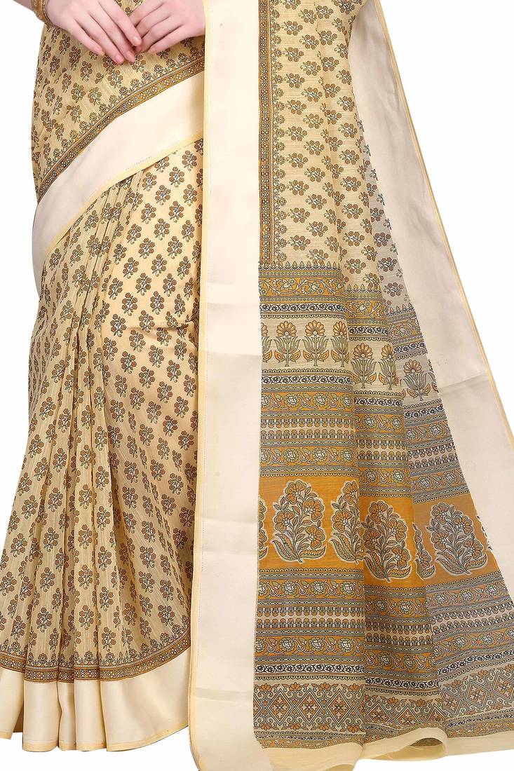 CLASSICATE from the house of The Chennai Silks Yellow Printed Gadwal Pure Cotton Saree With Running Blouse