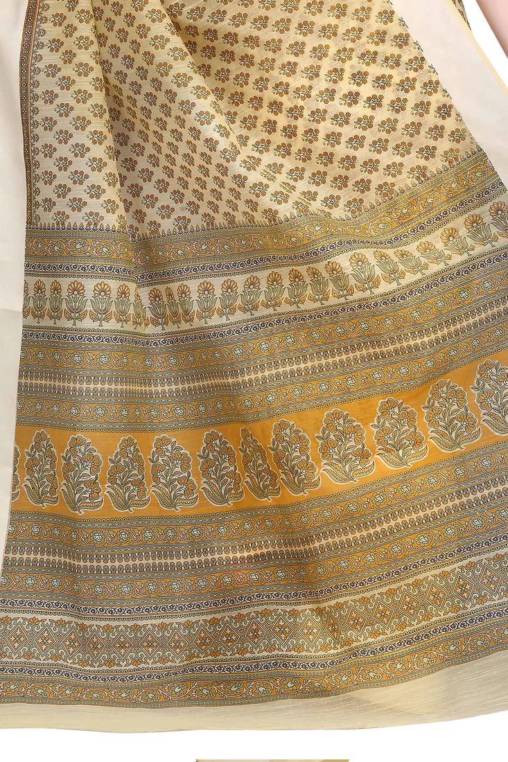 CLASSICATE from the house of The Chennai Silks Yellow Printed Gadwal Pure Cotton Saree With Running Blouse