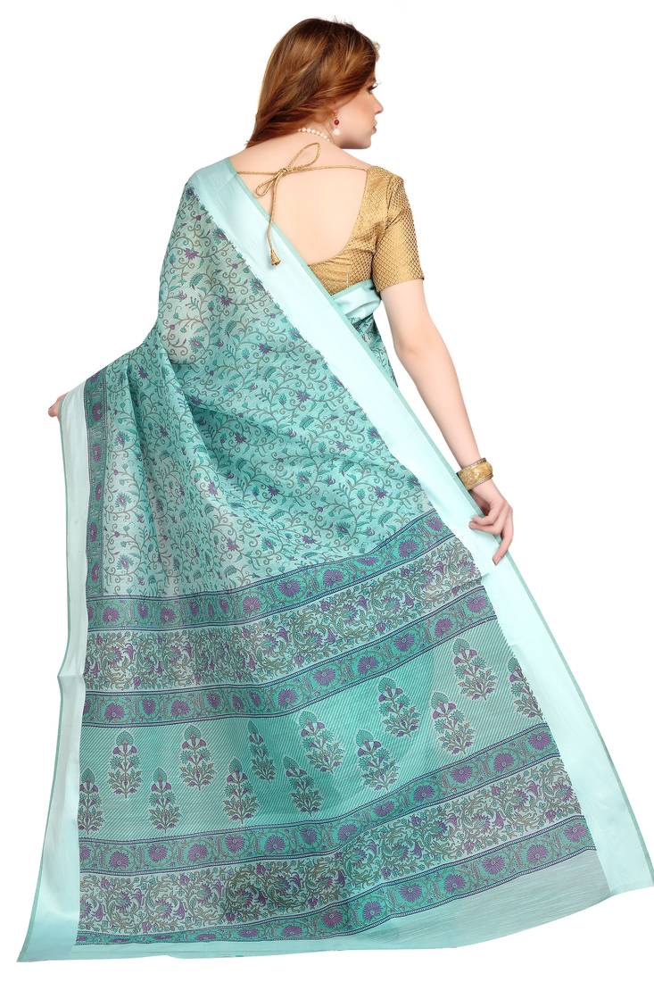 CLASSICATE from the house of The Chennai Silks Light Blue Printed Gadwal Pure Cotton Saree With Running Blouse
